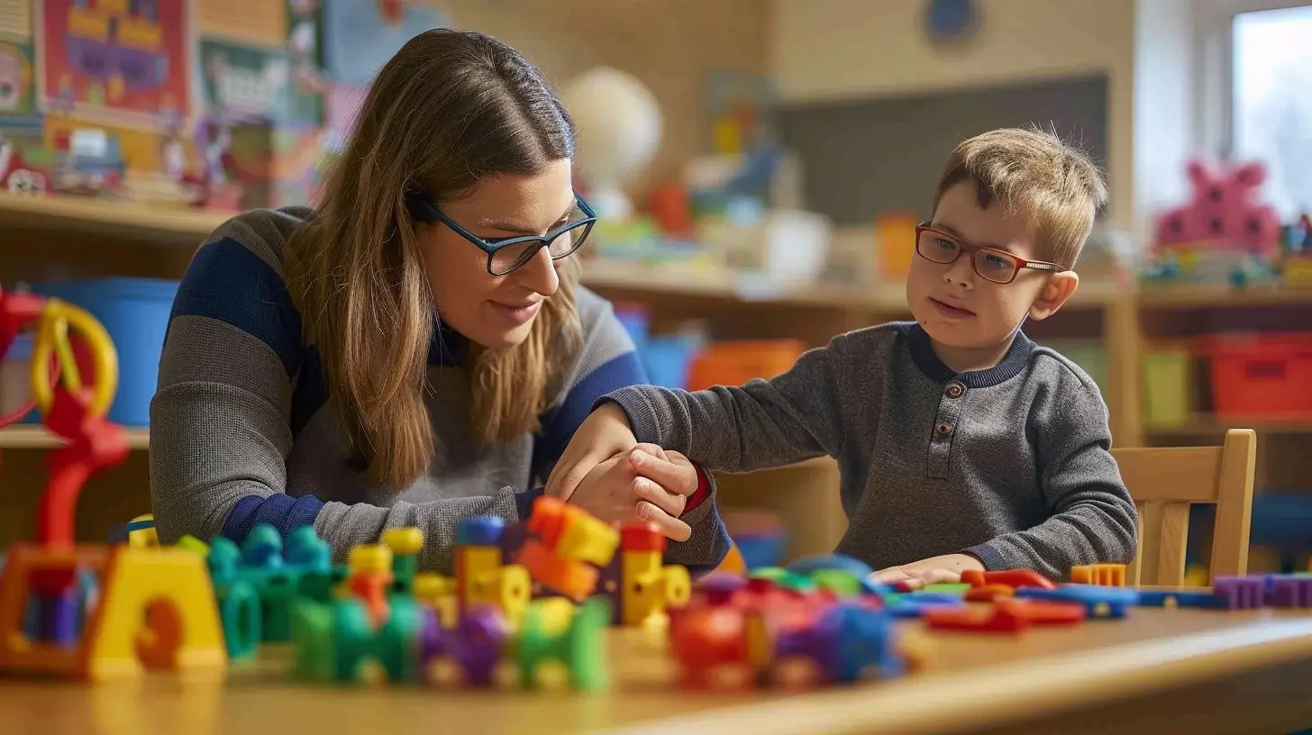 parents playing and teaching their child with autism